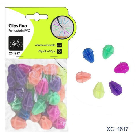 Trade Shop - Set 30pz Clips Fluo Colorate In Pvc Accessori Per Raggi Ruote Bicicletta Xc-1617 -