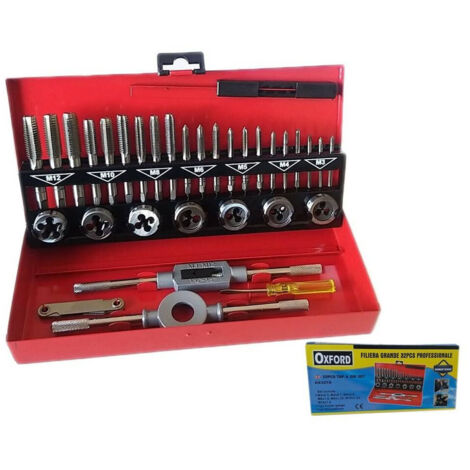 TRADE SHOP - Set 32 Pezzi Cassetta Kit Filiera Per Filettatura Maschi E Femmine Hx32td -