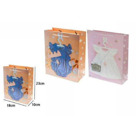 TRADE SHOP - Set 3buste Busta Borsa Regalo Nascita Compleanno Bimba 23x18x10cm 69973 2modelli -
