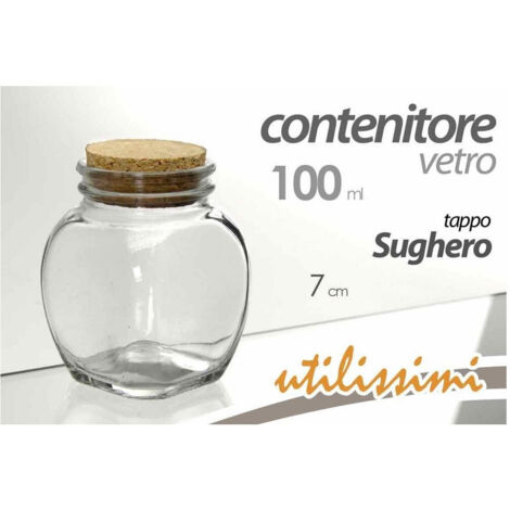 TRADE SHOP - Set 3pz Contenitore Barattolo Barattolino Tondo 100ml Vetro Tappo Sughero 708664 -