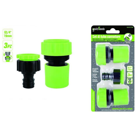 TRADE SHOP - Set 3pz Raccordo Giunzione Connettore Rapido Adattatore 3/4" Tubo Giardino 97768 -
