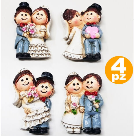 TRADE SHOP - Set 4 Calamita Calamite Sposi Wedding Ceramica Bomboniera Matrimonio Segnaposto -