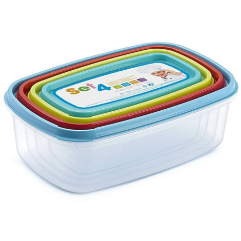 Trade Shop - Set 4 Contenitori Ermetici Per Alimenti Con Coperchio Rettangolari Varie Misure -