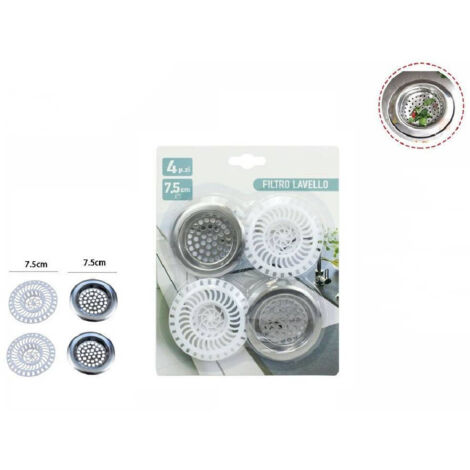 TRADE SHOP - Set 4 Filtri Lavello Cucina Bagno Doccia Scarico Lavandino 40104 Plastica Acciaio -