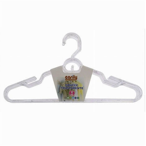 TRADE SHOP - Set 4 Grucce Stampelle Plastica Trasparente Appendiabiti Vestiti Pantaloni 87003 -