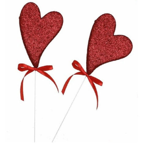 TRADE SHOP - Set 4 Pz Cuori In Polistirolo Con Stand Cuore Glitterato 7cm San Valentino 68270 -