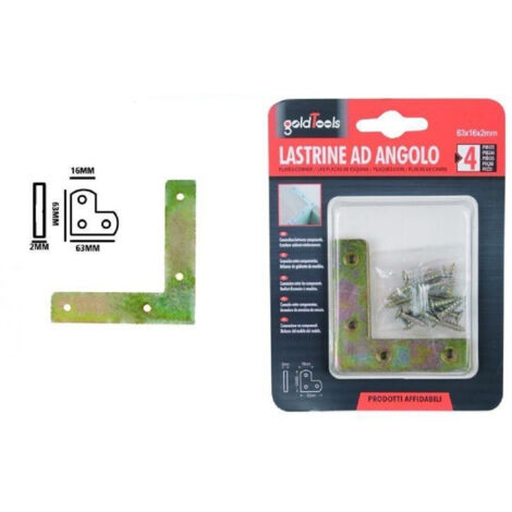 TRADE SHOP - Set 4 Pz Lastrina Lastrine Ad Angolo Forma V 63x16x2mm Con Viti Per Mobili 91228 -