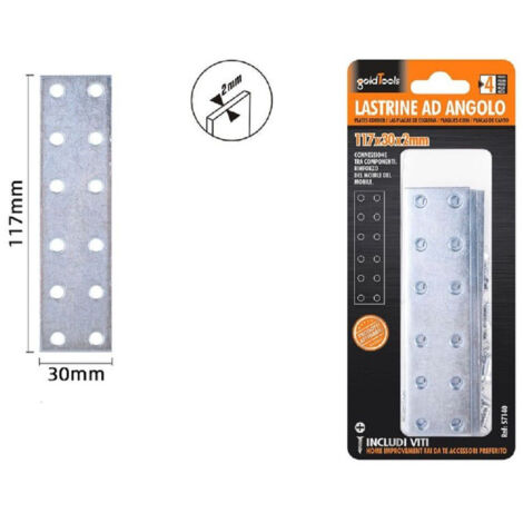 Trade Shop - Set 4 Pz Lastrine Lastrina Piastra Di Giunzione 117x30x2mm Con Viti Mobili 57140 -