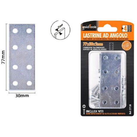 Trade Shop - Set 4 Pz Lastrine Lastrina Piastra Di Giunzione 77x30x2 Mm Con Viti Mobili 57138 -