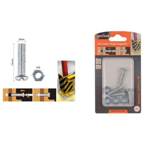 TRADE SHOP - Set 4 Pz Viti Vite Testa A Croce Tonda 8x25mm Con Dadi Dado Esagonale M8 90984 -