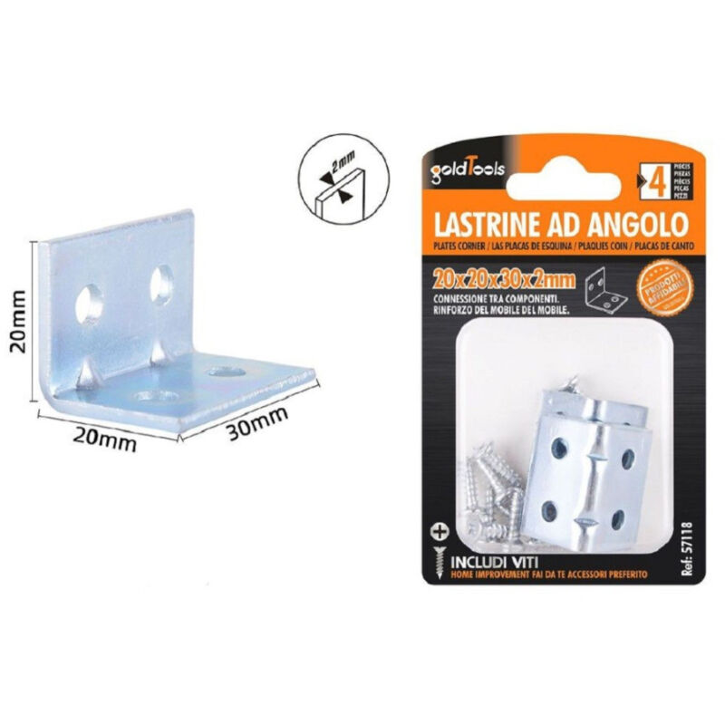 Trade Shop - SATZ 4 STÜCK ECKPLATTEN 20X20X30X2MM MIT BEWEGLICHEN SCHRAUBEN 57118 -