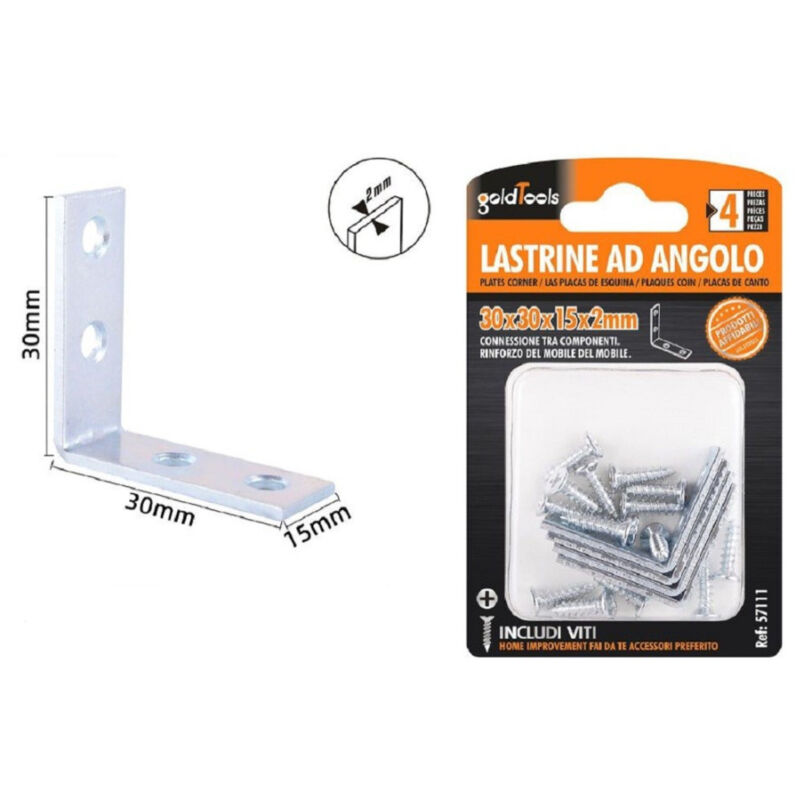 Trade Shop - satz 4 stück eckplatten 30X30X15X2MM mit beweglichen schrauben 57111 -