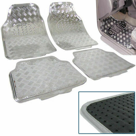 TRADE SHOP - Set 4 Tappetini Tappeti Auto Universali Sportivi Silver Gomma Effetto Metallo -