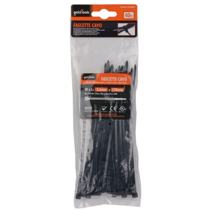 Trade Shop Traesio - Trade Shop - satz 40 stück schwarze kabelbinder kunststoff nylon 3,6X150 mm 92380 -