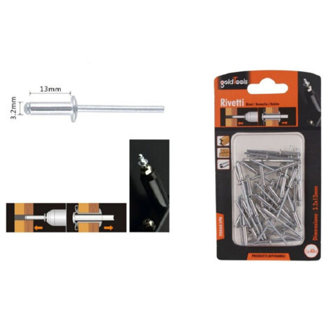 TRADE SHOP - Set 40pz Rivetti Rivetto 3.2x13mm Accessori Bricolage Ferramenta Fai Da Te 94952 -