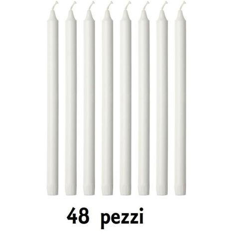Trade Shop - Set 48 Piezas Velas Blancas De Cera Sin Perfume Longitud 19cm Para Candelabros -