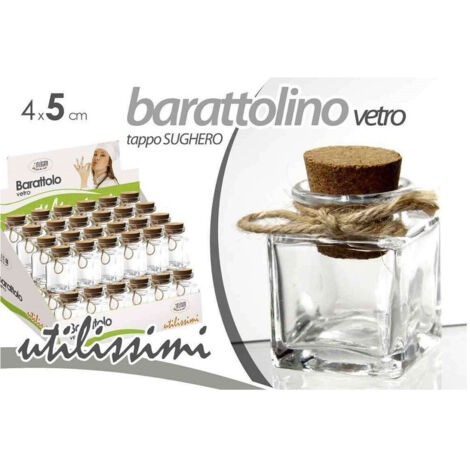 TRADE SHOP - Set 48 Pz Barattolo Barattolino Tappo Sughero Bomboniera In Vetro 4x5cm 715778 -