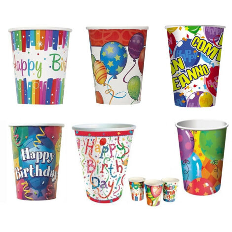 TRADE SHOP - Set 48pz Bicchieri Di Carta Per Feste Happy Birthday Usa E Getta Compleanno Party -