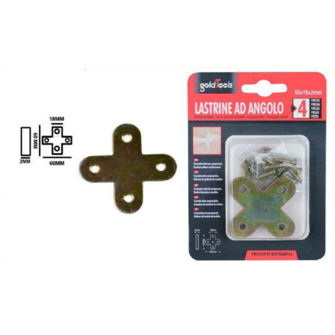 Trade Shop - Set 4pz Lastrina Lastrine Ad Angolo Forma X 60x18x2mm Con Viti Per Mobili 91232 -