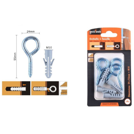 TRADE SHOP - Set 4pz Vite A Occhiello Chiuso 24x55mm + Tasselli Con Alette Tassello M10 90728 -