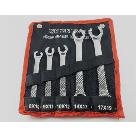 Trade Shop - Set 5 Chiavi Esagonali Aperte Raccordi Tubi Freni 8x10 9x11 10x12 14x17 17x19 -