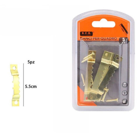 TRADE SHOP - Set 5 Pezzi Ganci Dorati Per Quadri Quadro Cornici Appendere Parete 5.5 Cm 07518 -