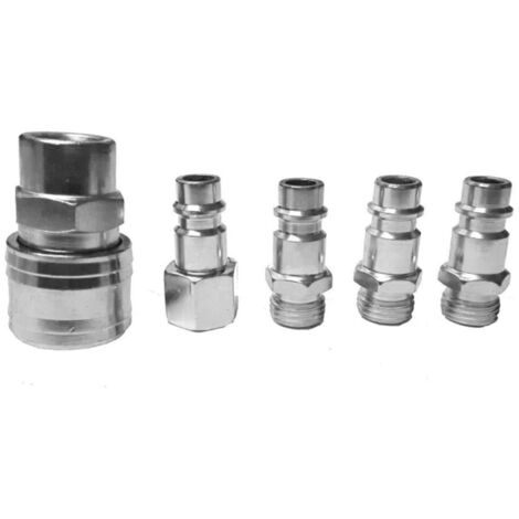 Trade Shop - Set 5 Pz. Conectores De Manguera De Acero 1/4" Conector De Manguera De Aire Macho Hembra -