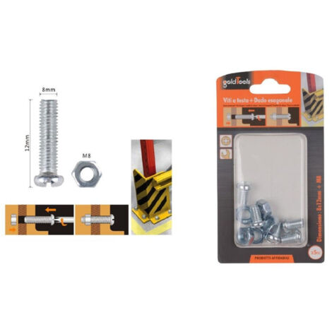 TRADE SHOP - Set 5 Pz Viti Vite Testa A Croce Tonda 8x12 Mm Con Dadi Dado Esagonale M8 90981 -