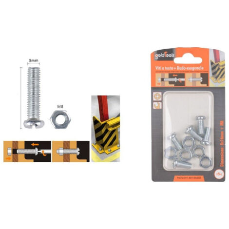 Trade Shop - Set 5 Pz Viti Vite Testa A Croce Tonda 8x16 Mm Con Dadi Dado Esagonale M8 90982 -