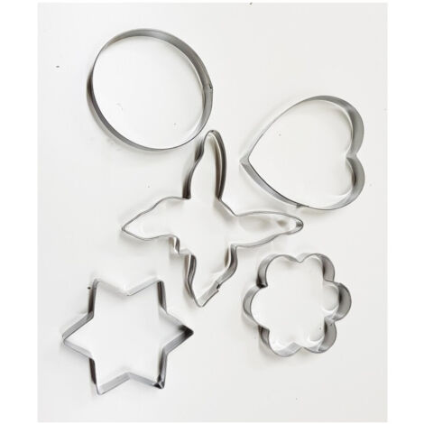 Trade Shop - Set 5 Stampi Stampini Formine Acciaio Biscotti Pane Dolce Stella Fiore Farfalla -