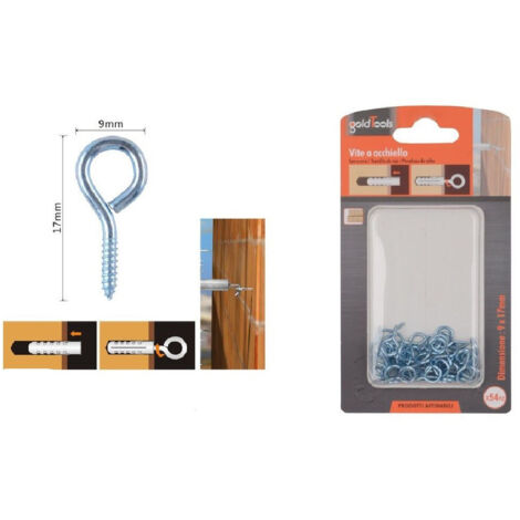 Trade Shop - Set 54pz Viti Vite A Occhiello Gancio Chiuso 9x17 Mm Filettatura Per Legno 90724 -
