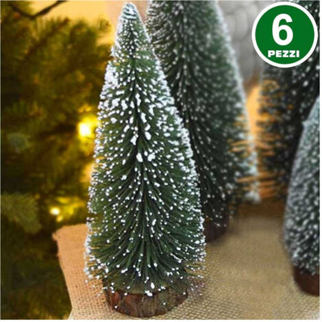 Trade Shop - Set 6 Alberelli Innevati Mini Albero Di Natale 23cm Decorazioni Addobbi Natalizi -