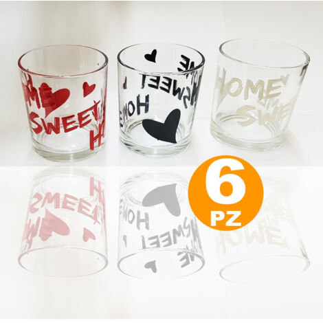 Trade Shop - SET 6 BICCHIERI MIT SWEET HOME IN VETRO VON MIAKASA MADE ITALIEN -