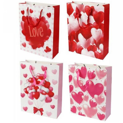 Trade Shop - Set 6 Buste Da Regalo Per San Valentino Cuori 31x11x42cm 71093 Modelli Assortiti -