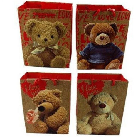 TRADE SHOP - Set 6 Buste Regalo San Valentino Orso Sacchetto 26x32x12.5cm 59520 Vari Modelli -