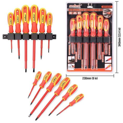 TRADE SHOP - Set 6 Cacciaviti Cacciavite Croce E Taglio Isolanti Con Punte Magnetiche -