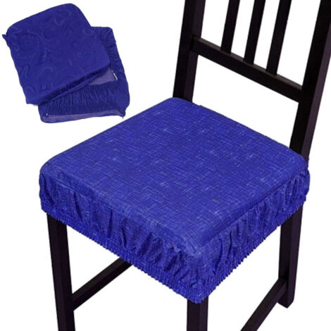 TRADE SHOP - Set 6 Coprisedia Cuscini Con Fascia Elastica Per Sedie Imbottito Sfoderabile - Blu