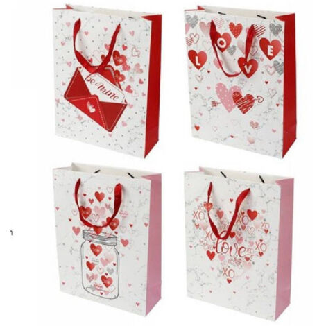 Trade Shop - SET 6 GESCHENKTÜTEN SAN VALENTINO 18X23X8,5 CM 71087 SORTIERTE MUSTER -