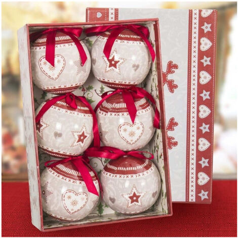 Trade Shop - SET 6 PALLINE NATALIZIE STAMPORE STELLE 7,5CM MIT NATAL DEKORATIONEN -