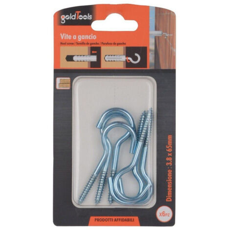 TRADE SHOP - Set 6 Pezzi Viti Vite A Gancio Ganci 3.8 X 65 Mm Con Filettatura Per Legno 90730 -