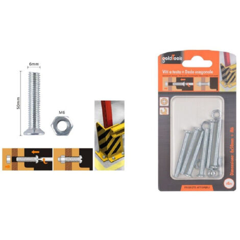 Trade Shop - Set 6 Pezzi Viti Vite Testa A Croce Piatta 6 X 50 Mm Con Dado Esagonale M6 90946 -