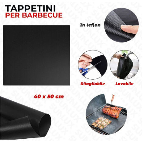 TRADE SHOP - Set 6 Pz Tappetini In Teflon Per Griglia Barbecue 40x50cm Riutilizzabili 7823805 -