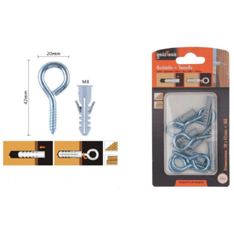 TRADE SHOP - Set 6 Pz Vite A Occhiello Chiuso 20x42mm + Tasselli Con Alette Tassello M8 90727 -