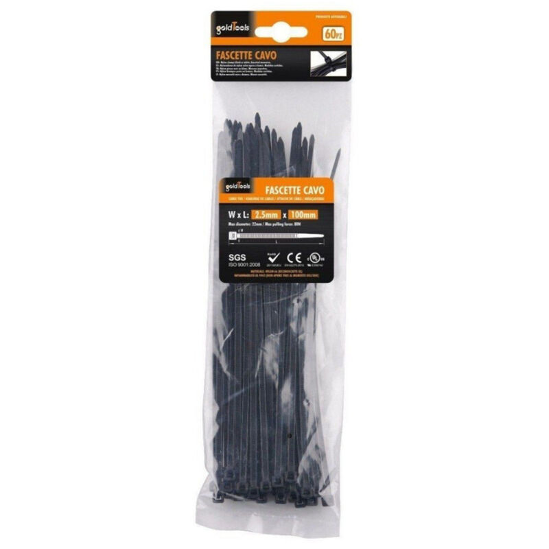 Trade Shop Traesio - Trade Shop - set 60 stück schwarze kabelbinder kunststoff nylon 2,5X100 mm 92379 -