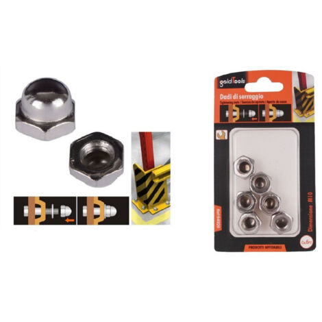 TRADE SHOP - Set 6pz Dado Dadi Ciechi Esagonali M10 Serraggio 10mm Per Chiave Esagonale 94920 -