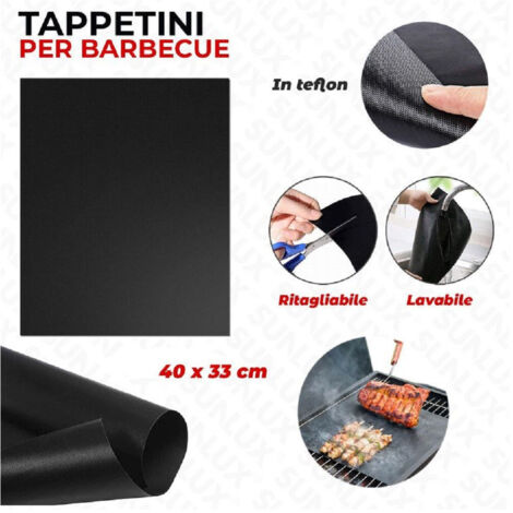 Trade Shop - Set 6pz Tappetini In Teflon Per Griglia Barbecue 40x33 Cm Riutilizzabili 7823804 -