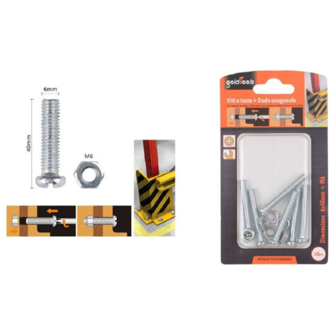 Trade Shop - Set 6pz Viti Vite Testa A Croce Tonda 6 X 40mm Con Dadi Dado Esagonale M6 90979 -