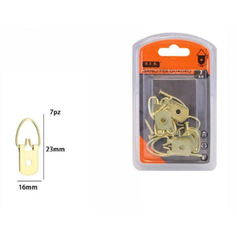 Trade Shop - Set 7 Pcs Ganchos Dorados Para Marcos De Cuadros Colgantes De Pared 16x23mm 07998 -