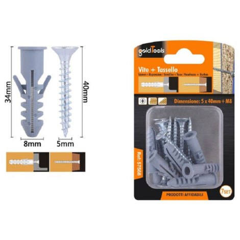 Trade Shop - Set 7 Pcs Tornillos Tornillo Cruzado 5x40 Mm + Anclajes Con Alas Ancla M8 Fischer 57568 -