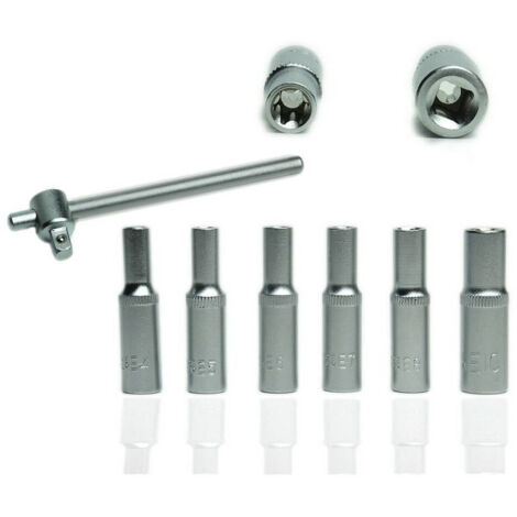 Trade Shop - Set 7pz 6 Chiavi Bussola Torx 1/4" Scanalati Striscia Clip Millerighe Chiavino -